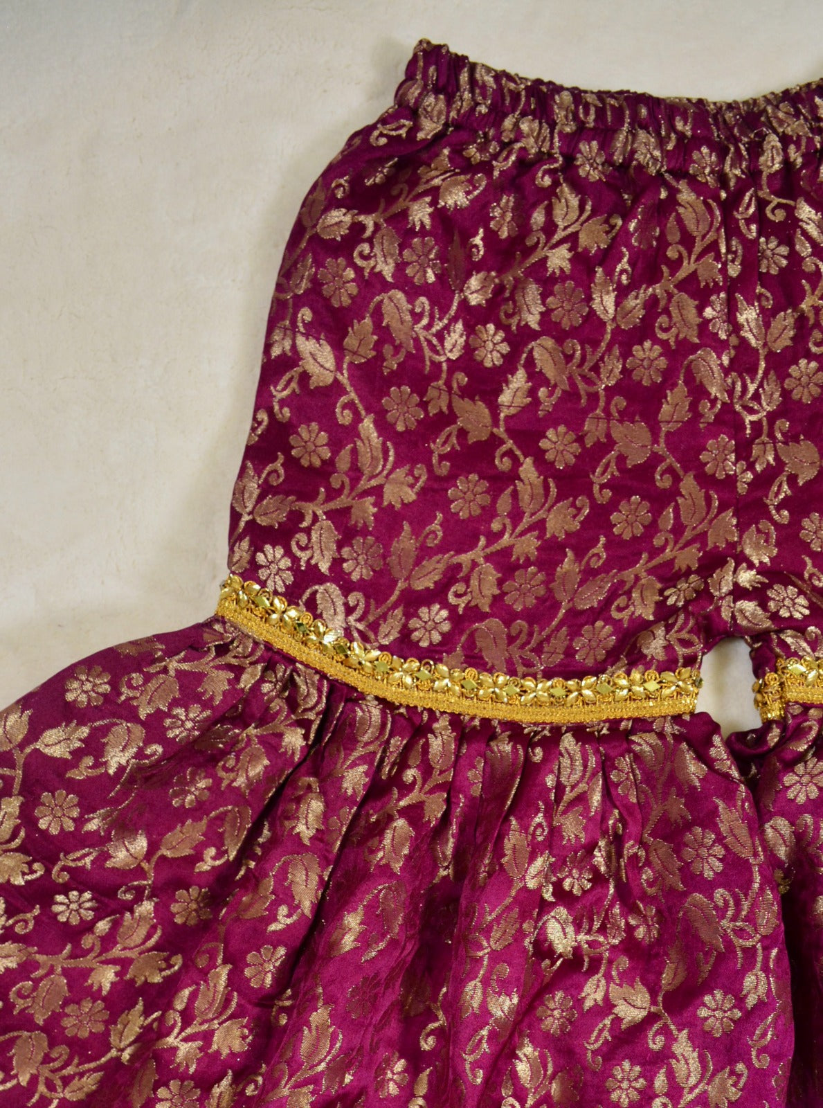 Banarsi Gharara  & Velvet Kameez with Dupatta - Mulberry Pink - Mitthu Kids Ethnic Wear
