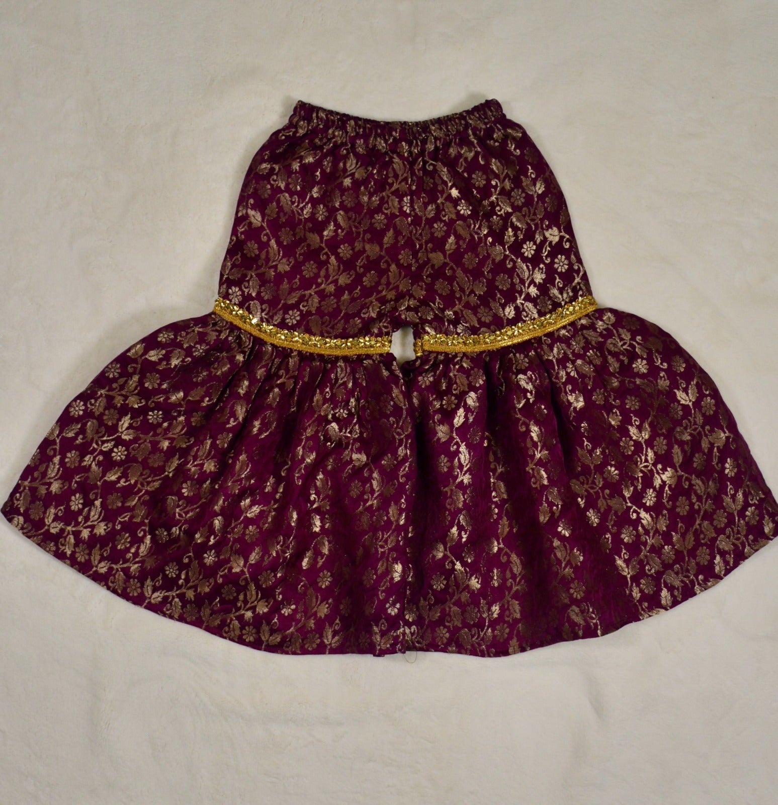 Banarsi Gharara  & Velvet Kameez with Dupatta - Mulberry Pink - Mitthu Kids Ethnic Wear