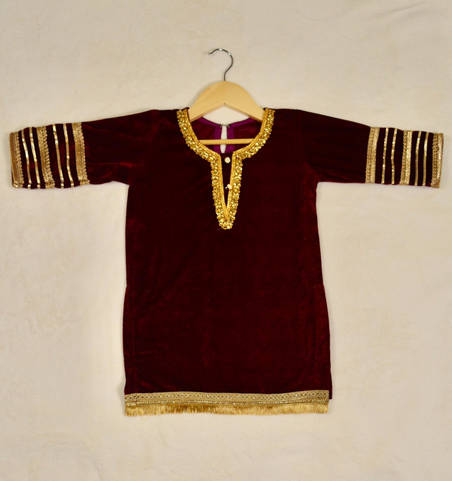 Banarsi Gharara  & Velvet Kameez with Dupatta - Mulberry Pink - Mitthu Kids Ethnic Wear