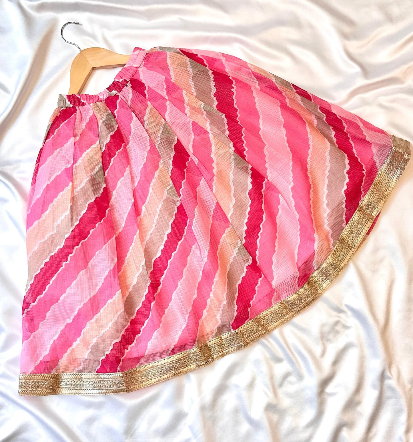 Girls Jaipuri Kota Doriya Lehenga Set with Dupatta - Pink