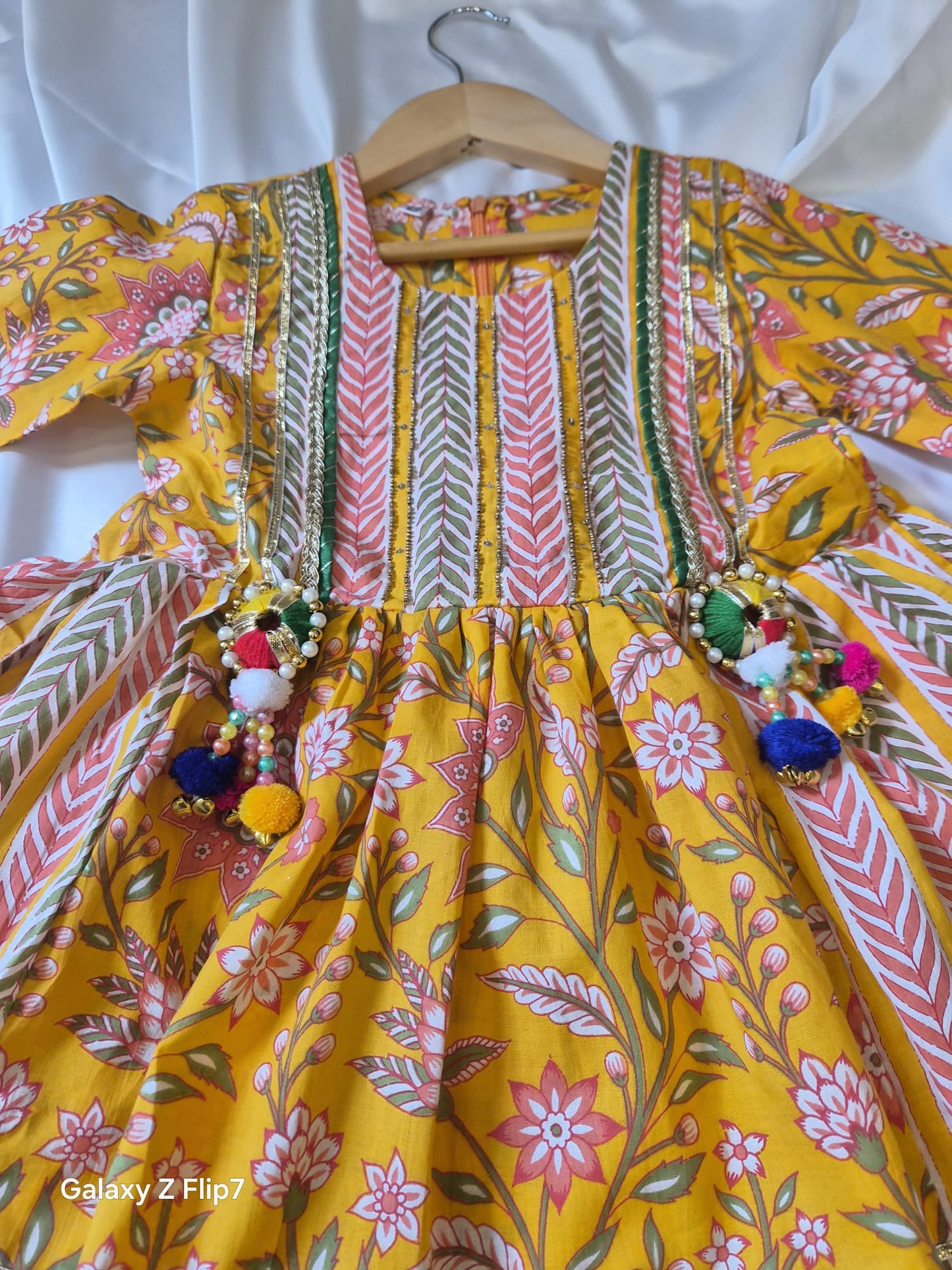 Girls Jaipuri Cotton Sharara Set with Dupatta - Yellow