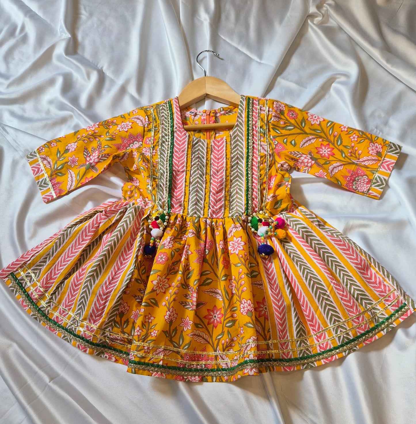 Girls Jaipuri Cotton Sharara Set with Dupatta - Yellow