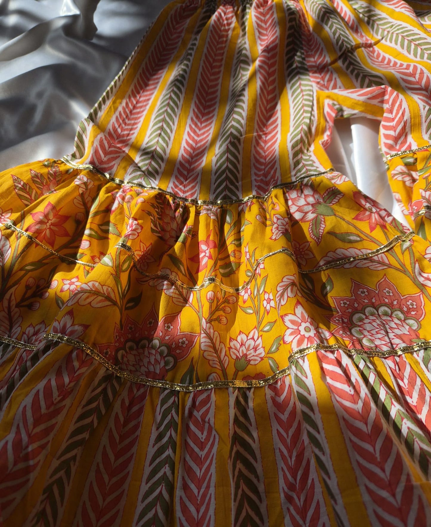 Girls Jaipuri Cotton Sharara Set with Dupatta - Yellow