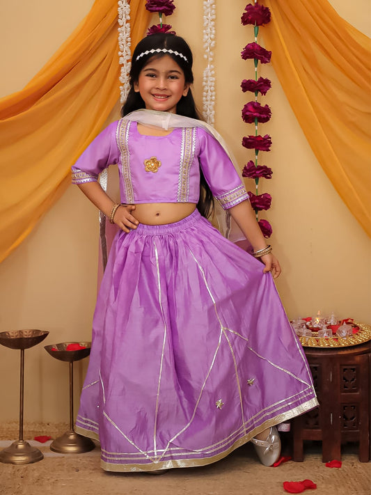 Girls Gota Work Lehenga Set with Dupatta - Lavender