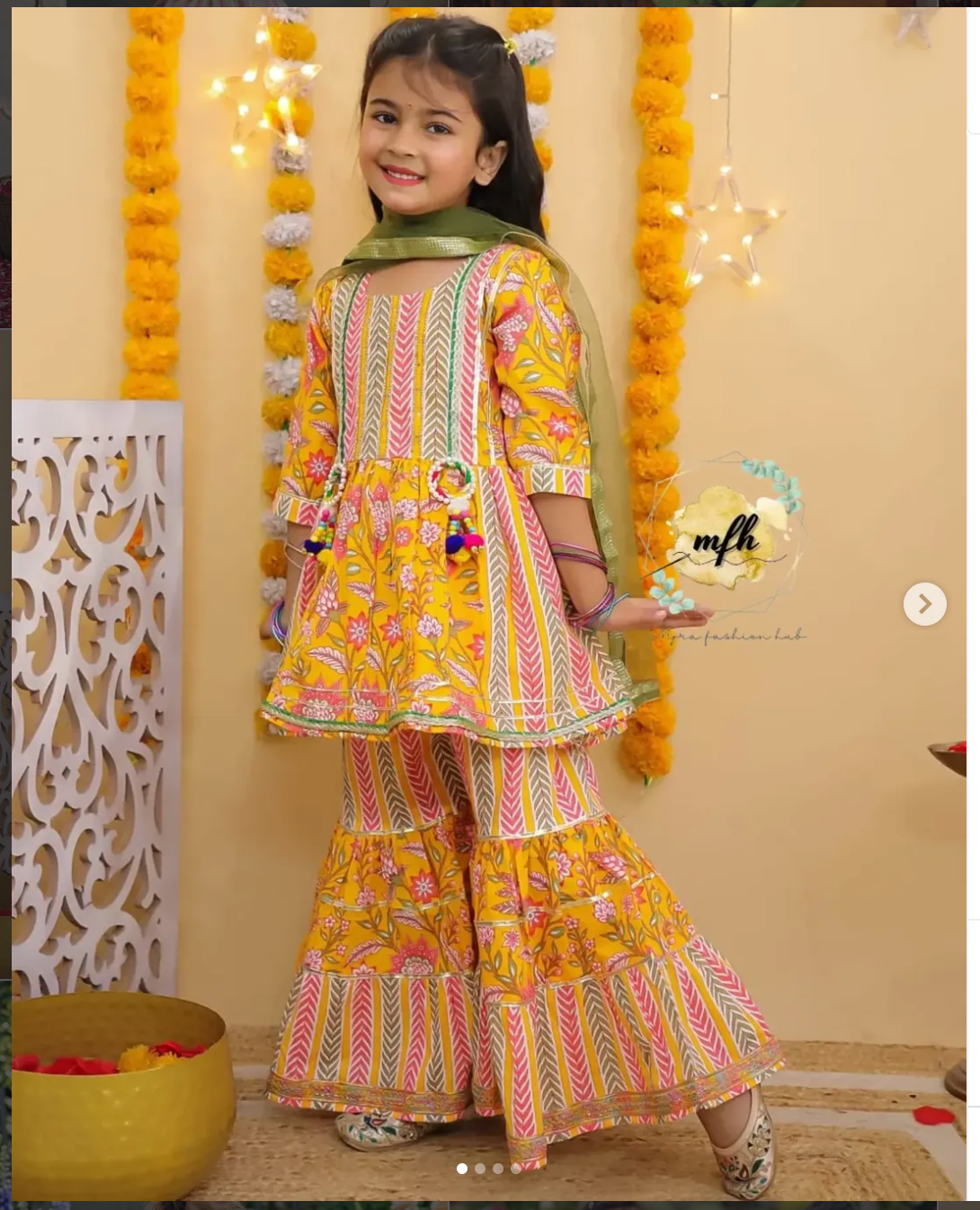 Girls Jaipuri Cotton Sharara Set with Dupatta - Yellow