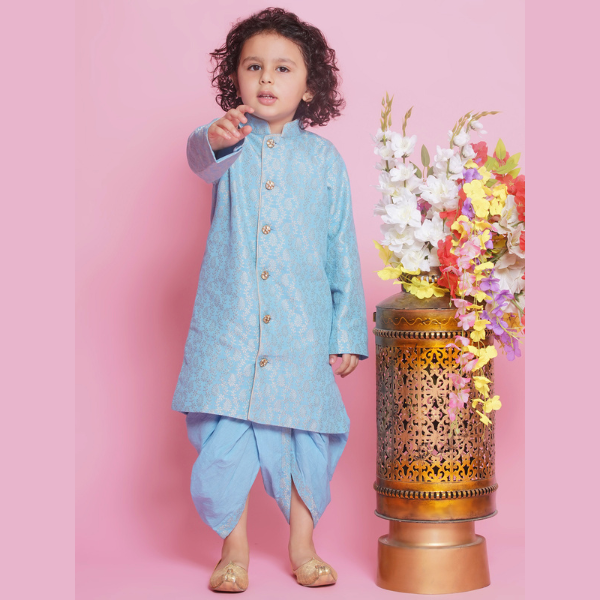 Royal Ambi Sherwani Set - Blue - Infant - Mitthu Kids Ethnic Wear