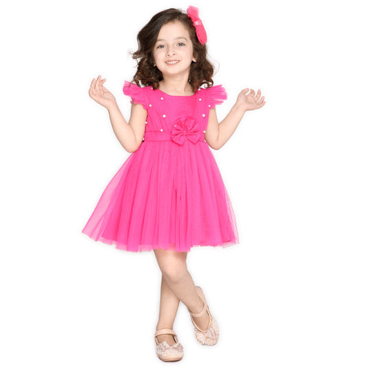Magenta Girl's Above Knee Dress - Mitthu Kids Ethnic Wear