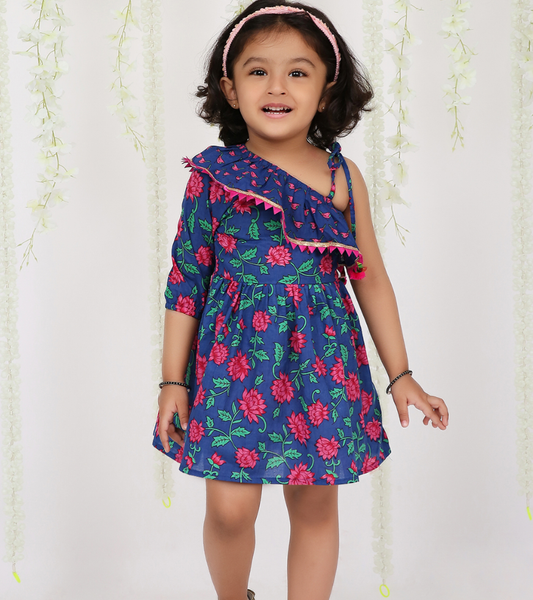 Lotus Frill Summer Frock - Mitthu Kids Ethnic Wear