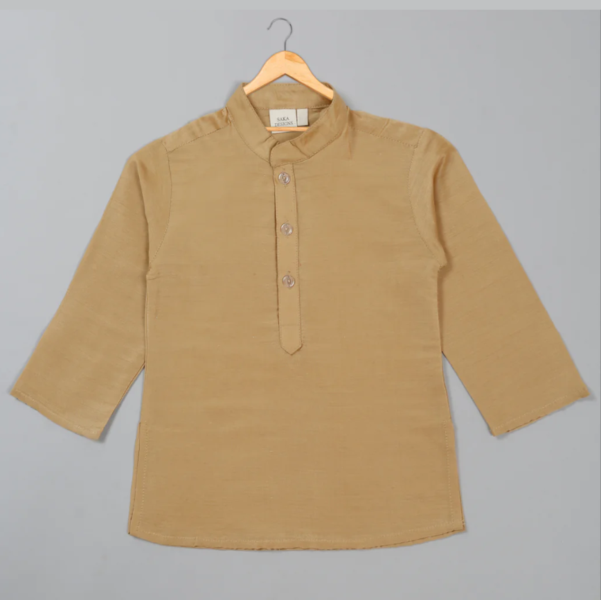 Boys' Beige Kurta Pajama With Blue Printed Jacket Ensemble - Mitthu Kids Ethnic Wear