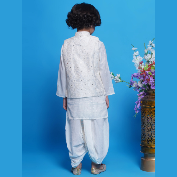 Cream Embroidered Nehru Jacket Set - Mitthu Kids Ethnic Wear