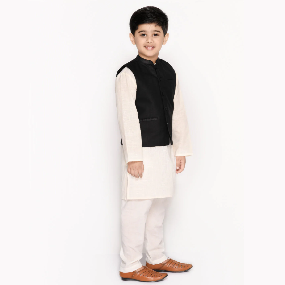 Boys Cotton Kurta & Pyjama With Nehru Jacket - Mitthu Kids Ethnic Wear