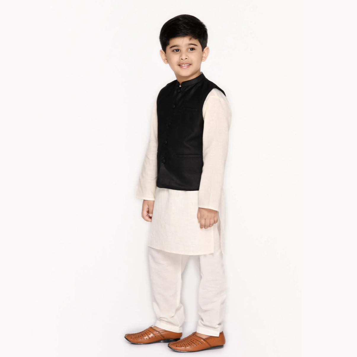 Boys Cotton Kurta & Pyjama With Nehru Jacket - Mitthu Kids Ethnic Wear