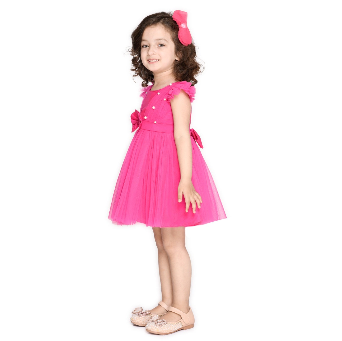 Magenta Girl's Above Knee Dress - Mitthu Kids Ethnic Wear