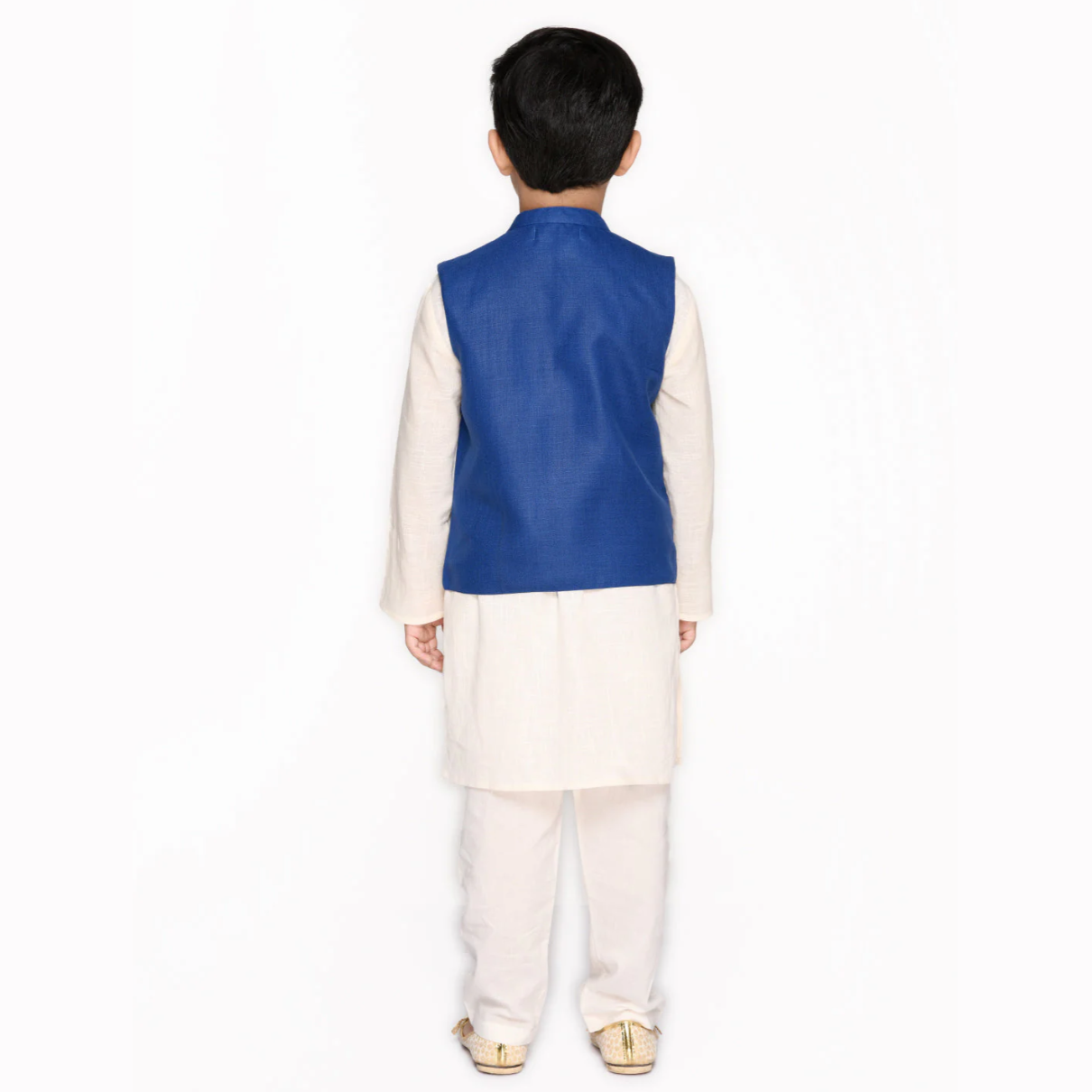 Blue & White Boys Cotton Kurta & Pyjama With Jacket - Mitthu Kids Ethnic Wear