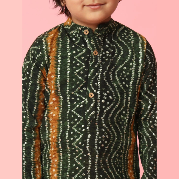 Straight Style Rayon Fabric Green Color Kurta With Pyjama - Mitthu Kids Ethnic Wear