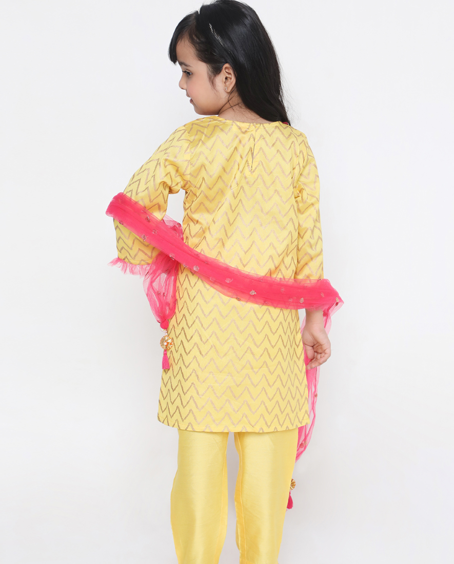Zoya Yellow Kurti Pant With Dupatta - Mitthu Kids Ethnic Wear