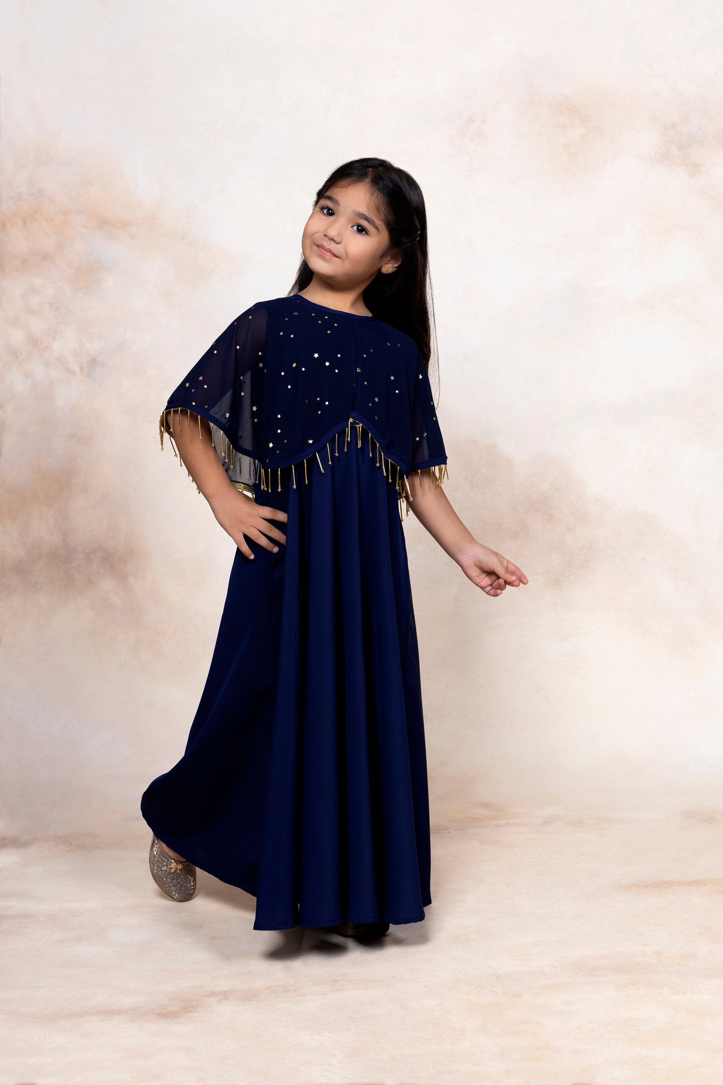 Navy Blue & Gold Single Piece Dress - Mitthu Kids Ethnic Wear