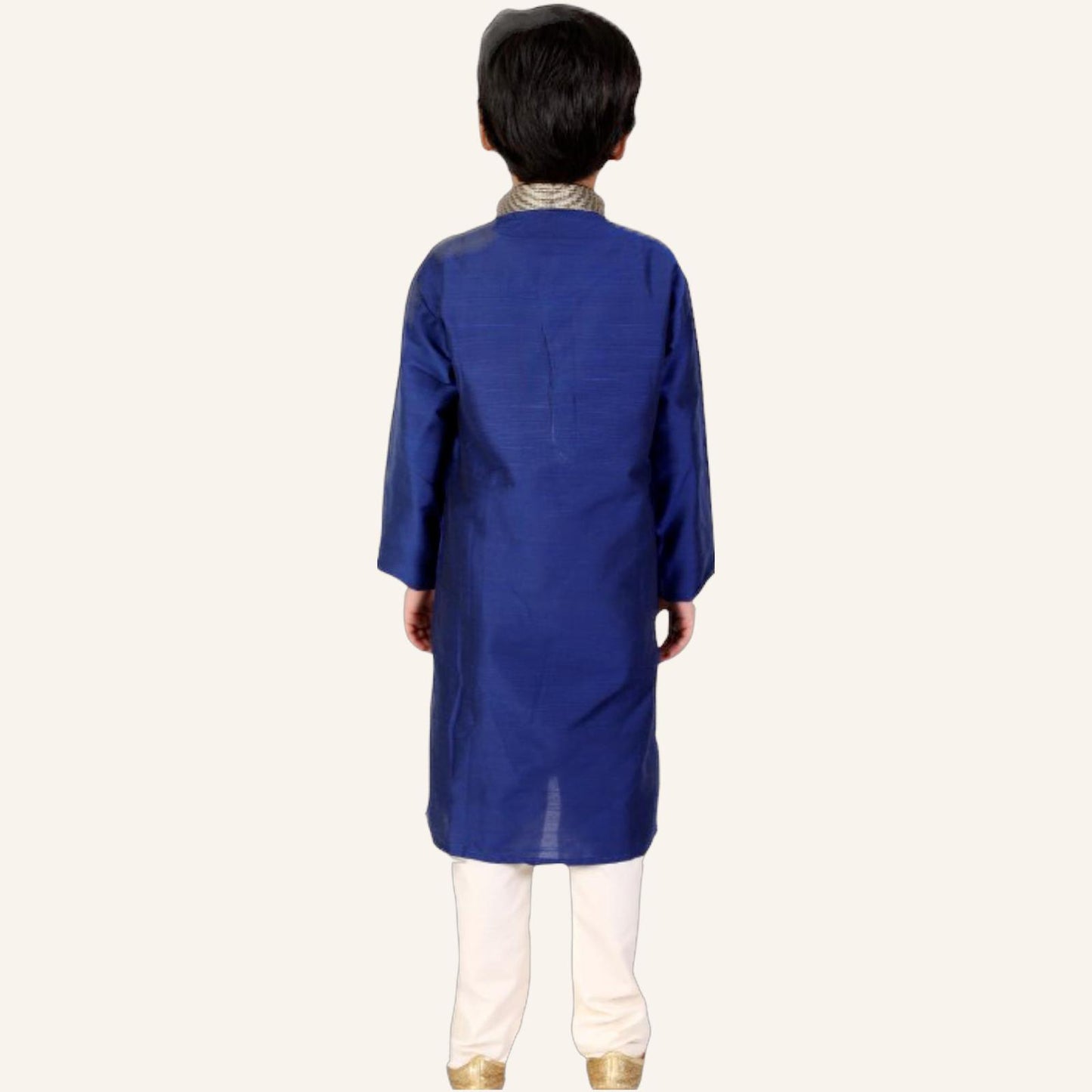 Golden lace Collar Kurta Pyjama Set- Blue - Mitthu Kids Ethnic Wear