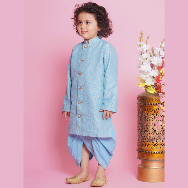 Royal Ambi Sherwani Set - Blue - Mitthu Kids Ethnic Wear