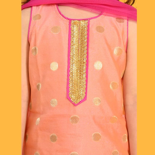 Peach & Magenta Festive Dhoti Kurta For Girls - Mitthu Kids Ethnic Wear
