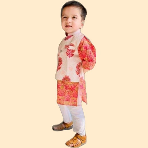 Printed Kurta Pajama with Jacket - Infant - Mitthu Kids Ethnic Wear