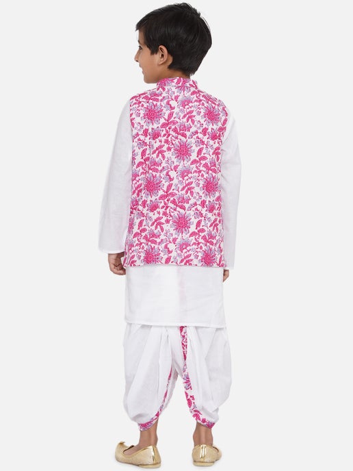Kurta Dhoti With Pink Jacket - Mitthu Kids Ethnic Wear