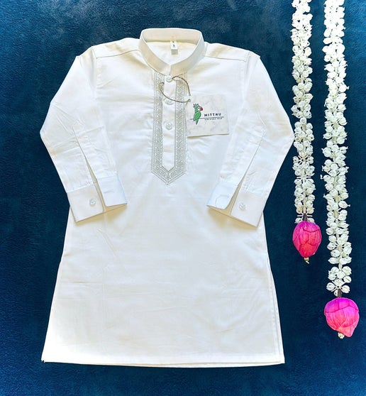 White Kurta Pyjama - Mitthu Kids Ethnic Wear