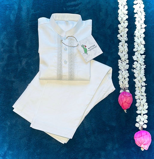 White Kurta Pyjama - Mitthu Kids Ethnic Wear