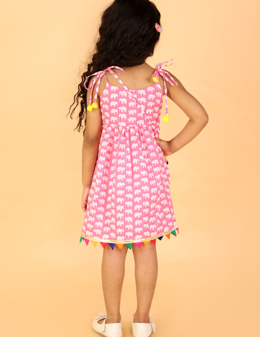 Pancham Frock Pink With Bag - Mitthu Kids Ethnic Wear