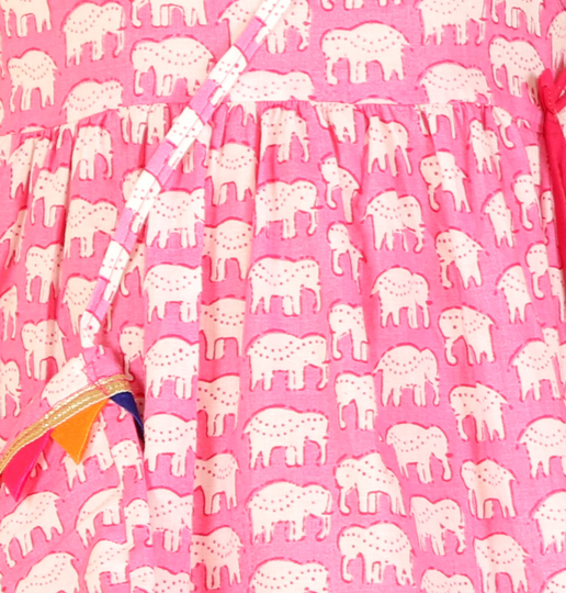 Pancham Frock Pink With Bag - Mitthu Kids Ethnic Wear