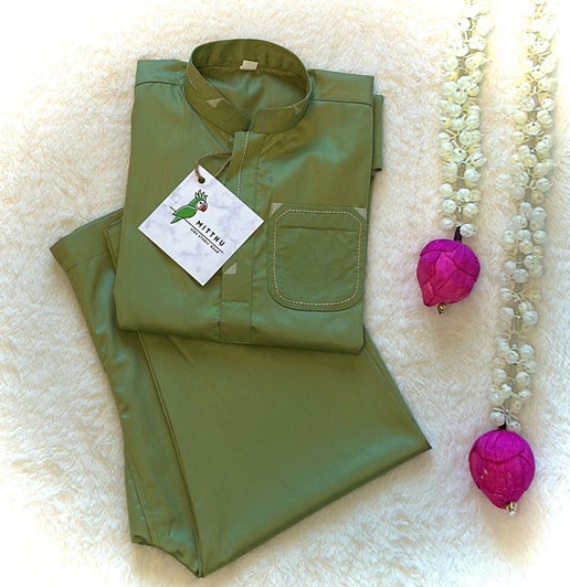 Olive Kurta Pyjama - Mitthu Kids Ethnic Wear