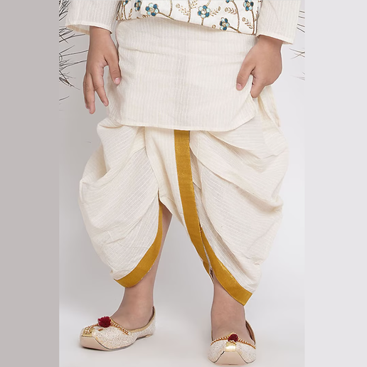 Banarsi Floral Embroidery Jacket with Cotton Kantha kurta and Kantha Dhoti - Mitthu Kids Ethnic Wear