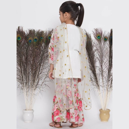 Embroidered Kameez with Floral Printed Sharara & Net Dupatta - Infant - Mitthu Kids Ethnic Wear