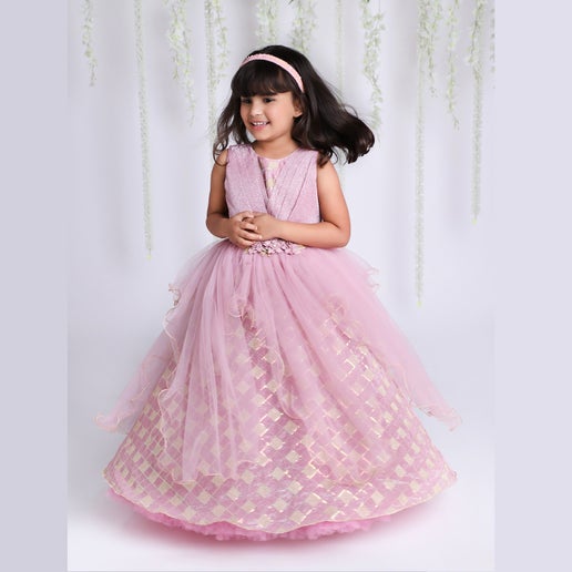 Girl’s Lilac Party Dress - Mitthu Kids Ethnic Wear