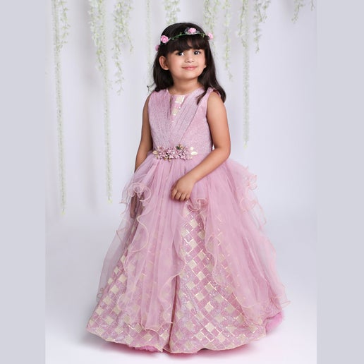 Girl’s Lilac Party Dress - Mitthu Kids Ethnic Wear