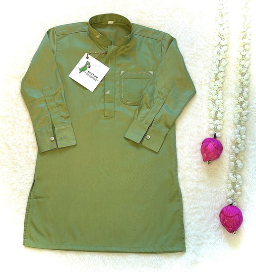 Olive Kurta Pyjama - Mitthu Kids Ethnic Wear